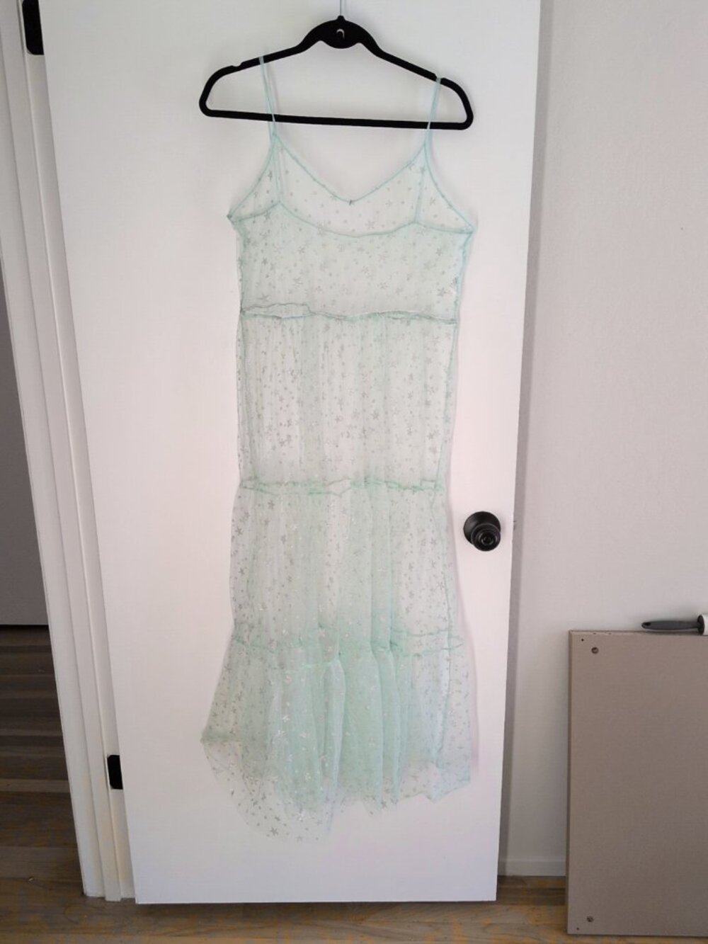Mint green mesh slip dress silver glitter stars XL NWOT (stars in her eyes dupe)